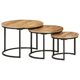 Mesas apilables 3 piezas madera maciza de mango rugosa de vidaXL, Mesas de centro - Ref: Foro24-353901, Precio: 121,19 €, Des...