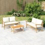 Banco de jardín de bambú con cojines blanco crema de vidaXL, Sofás modulares de exterior - Ref: Foro24-363460, Precio: 180,80...