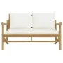 Banco de jardín de bambú con cojines blanco crema de vidaXL, Sofás modulares de exterior - Ref: Foro24-363460, Precio: 176,68...