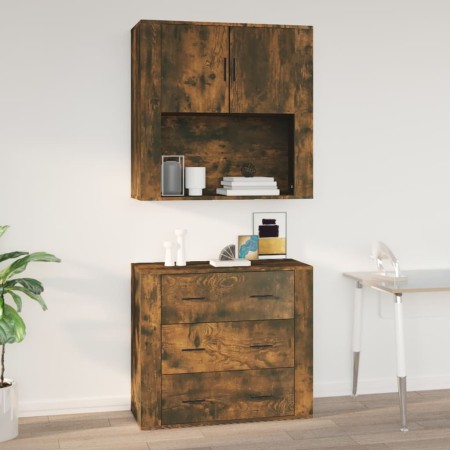 Armario de pared madera contrachapada roble ahumado 80x33x80 cm en Armarios y almacenamiento | Comprar online en Foru.es