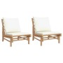 Sillas de jardín 2 uds bambú con cojines blanco crema de vidaXL, Sofás modulares de exterior - Ref: Foro24-363455, Precio: 23...