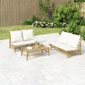 Bamboo garden bench with cream white cushions by vidaXL, Modular outdoor sofas - Ref: Foro24-363453, Price: 216,98 €, Discoun...