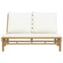 Banco de jardín de bambú con cojines blanco crema de vidaXL, Sofás modulares de exterior - Ref: Foro24-363453, Precio: 231,49...