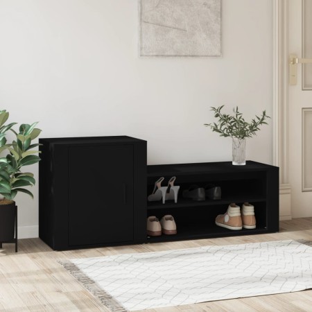 Mueble zapatero madera contrachapada negro 130x35x54 cm en Zapateros y organizadores de calzado | Comprar online en Foru.es