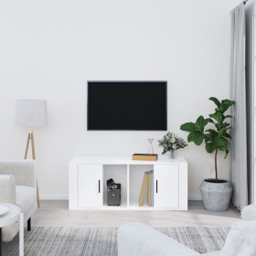 Mueble de TV madera contrachapada blanco brillo 100x35x40 cm en Muebles TV | Comprar online en Foru.es