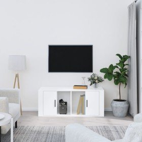 Mueble de TV madera contrachapada blanco brillo 100x35x40 cm en Muebles TV | Comprar online en Foru.es