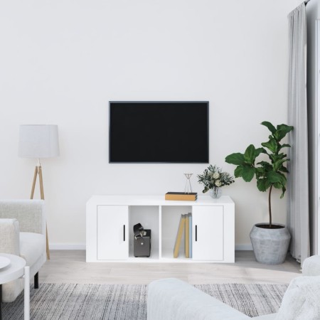 Mueble de TV madera contrachapada blanco brillo 100x35x40 cm en Muebles TV | Comprar online en Foru.es