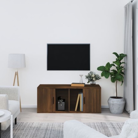 Mueble TV madera contrachapada color marrón roble 100x35x40 cm en Muebles TV | Comprar online en Foru.es