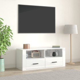Mueble de TV madera contrachapada blanco brillo 100x35x40 cm en Muebles TV | Comprar online en Foru.es
