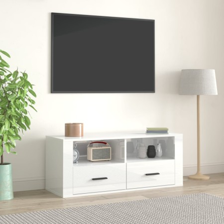 Mueble de TV madera contrachapada blanco brillo 100x35x40 cm en Muebles TV | Comprar online en Foru.es