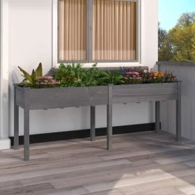 Jardinera con forro madera maciza de abeto gris 203x53x76 cm de vidaXL, Maceteros y jardineras - Ref: Foro24-364241, Precio: ...