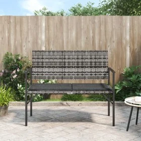 Banco de jardín de 2 plazas con cojín ratán sintético gris de vidaXL, Bancos de jardín - Ref: Foro24-364120, Precio: 57,74 €,...