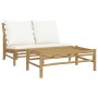 Set de muebles de jardín 2 piezas bambú y cojines blanco crema de vidaXL, Sofás modulares de exterior - Ref: Foro24-363454, P...