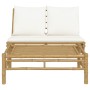 Set de muebles de jardín 2 piezas bambú y cojines blanco crema de vidaXL, Sofás modulares de exterior - Ref: Foro24-363454, P...