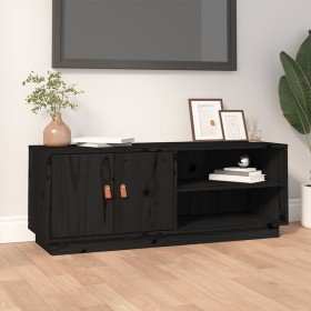 Mueble de TV de madera maciza de pino negro 105x34x40 cm en Muebles TV | Comprar online en Foru.es