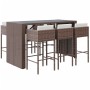 Mesa y taburetes altos jardín 7 pzas y cojines ratán PE marrón de vidaXL, Conjuntos de jardín - Ref: Foro24-3200663, Precio: ...