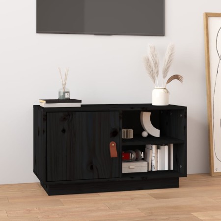 Mueble de TV de madera maciza de pino negro 70x34x40 cm en Muebles TV | Comprar online en Foru.es