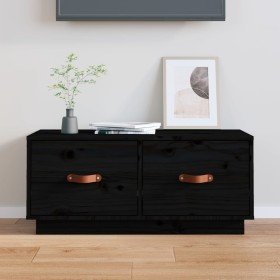 Mueble de TV de madera maciza de pino negro 80x34x35 cm en Muebles TV | Comprar online en Foru.es