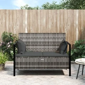 Banco de jardín de 2 plazas con cojines ratán sintético gris de vidaXL, Bancos de jardín - Ref: Foro24-364111, Precio: 148,98...