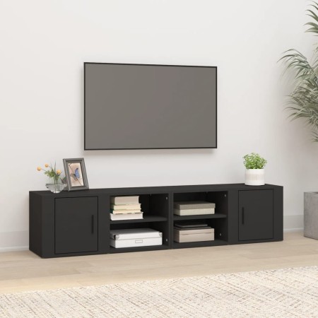 Muebles para TV 2 uds madera contrachapada negro 80x31,5x36 cm en Muebles TV | Comprar online en Foru.es