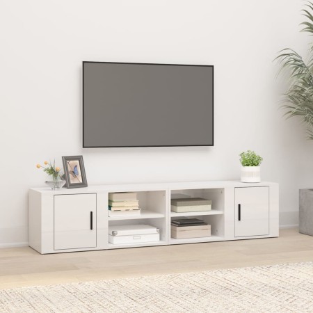 Muebles para TV 2 uds madera blanco brillo 80x31,5x36 cm en Muebles TV | Comprar online en Foru.es