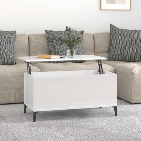 Mesa de centro madera contrachapada blanco brillo 90x44,5x45 cm en Mesas de centro | Comprar online en Foru.es