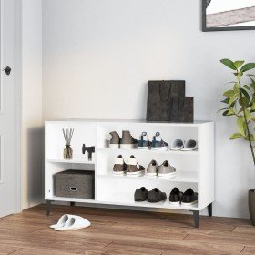 Mueble zapatero madera contrachapada blanco brillo 102x36x60 cm en Zapateros y organizadores de calzado | Comprar online en Foru