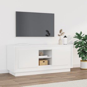 Mueble de TV madera contrachapada blanco brillo 102x35x45 cm en Muebles TV | Comprar online en Foru.es