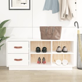 Banco zapatero madera maciza de pino blanco 100x34x45 cm en Zapateros y organizadores de calzado | Comprar online en Foru.es