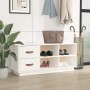 Banco zapatero madera maciza de pino blanco 100x34x45 cm en Zapateros y organizadores de calzado | Comprar online en Foru.es