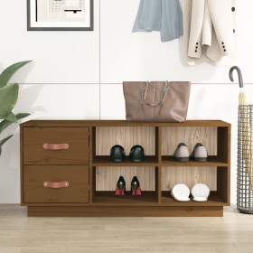 Banco zapatero madera maciza de pino marrón miel 100x34x45 cm en Zapateros y organizadores de calzado | Comprar online en Foru.e