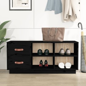 Banco zapatero madera maciza de pino negro 100x34x45 cm en Zapateros y organizadores de calzado | Comprar online en Foru.es