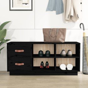 Banco zapatero madera maciza de pino negro 100x34x45 cm en Zapateros y organizadores de calzado | Comprar online en Foru.es