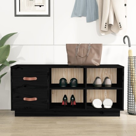 Banco zapatero madera maciza de pino negro 100x34x45 cm en Zapateros y organizadores de calzado | Comprar online en Foru.es