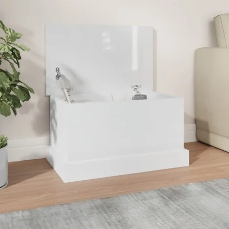 Baúl almacenaje madera contrachapada blanco brillo 50x30x28 cm de vidaXL, Baúles de almacenamiento - Ref: Foro24-816498, Prec...