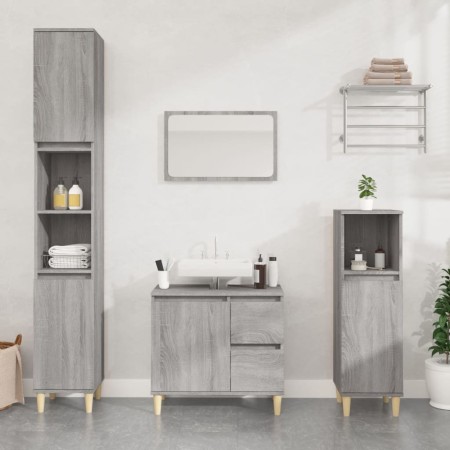 Armario de baño madera contrachapada gris Sonoma 30x30x190 cm de vidaXL, Tocadores de baño - Ref: Foro24-819794, Precio: 87,5...