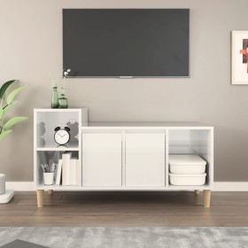Mueble de TV madera contrachapada blanco brillo 100x35x55 cm en Muebles TV | Comprar online en Foru.es