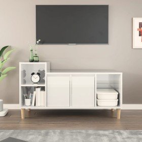Mueble de TV madera contrachapada blanco brillo 100x35x55 cm en Muebles TV | Comprar online en Foru.es