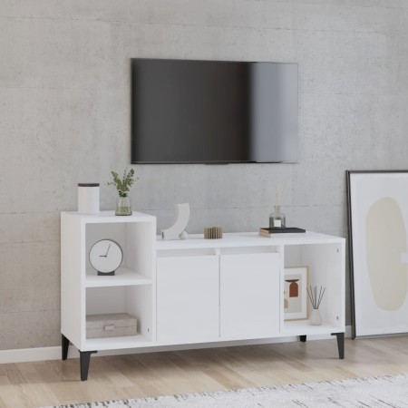 Mueble de TV madera contrachapada blanco brillo 100x35x55 cm en Muebles TV | Comprar online en Foru.es