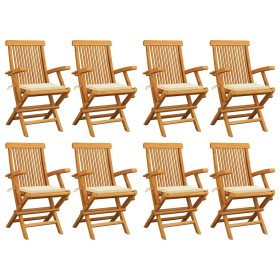 Sillas de jardín 8 uds madera teca con cojines color crema en Sillas de jardín | Comprar online en Foru.es
