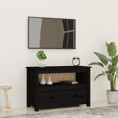 Mueble de TV de madera maciza de pino negro 79x35x52 cm en Muebles TV | Comprar online en Foru.es