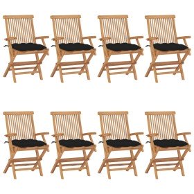 Sillas de jardín 8 uds madera maciza de teca con cojines negros en Sillas de jardín | Comprar online en Foru.es