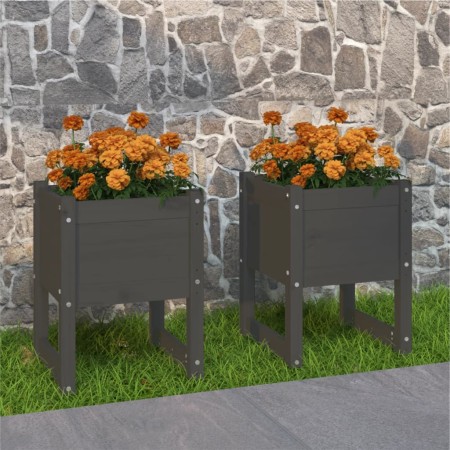 Jardinera 2 unidades madera maciza de pino gris 40x40x52,5 cm en Macetas y jardineras | Comprar online en Foru.es