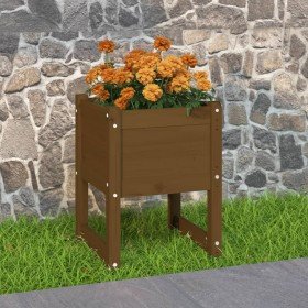 Jardinera madera maciza de pino marrón miel 40x40x52,5 cm en Macetas y jardineras | Comprar online en Foru.es