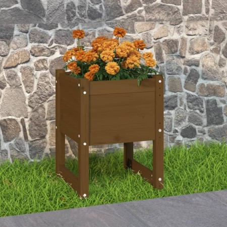 Jardinera madera maciza de pino marrón miel 40x40x52,5 cm en Macetas y jardineras | Comprar online en Foru.es