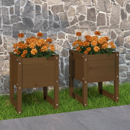 Jardinera 2 uds madera maciza de pino marrón miel 40x40x52,5 cm en Macetas y jardineras | Comprar online en Foru.es