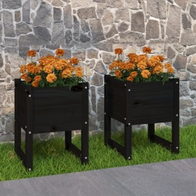 Jardinera 2 unidades madera maciza de pino negro 40x40x52,5 cm en Macetas y jardineras | Comprar online en Foru.es