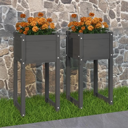 Jardinera 2 unidades madera maciza de pino gris 40x40x81 cm en Macetas y jardineras | Comprar online en Foru.es