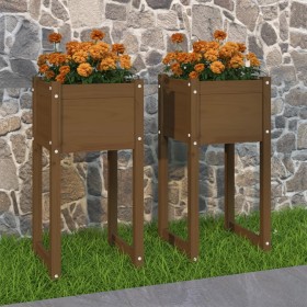Jardinera 2 uds madera maciza de pino marrón miel 40x40x81 cm en Macetas y jardineras | Comprar online en Foru.es