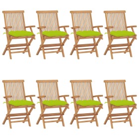 Sillas de jardín 8 uds madera teca con cojines verde brillante en Sillas de jardín | Comprar online en Foru.es